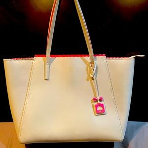 Kate Spade tan leather Zip tote purse